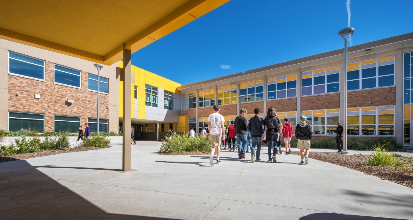 Students enter Beveridge Magnet Middle School in Omaha, NE.