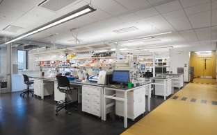 A research room with workstations. 