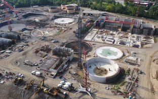 aerial view of Tomahawk Creek Wastewater Treatment Facility Expansion project under construction