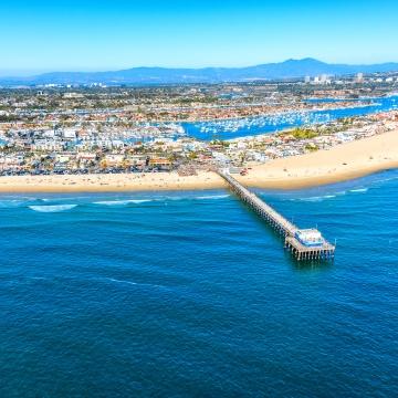 Aerial view of the Newport Beach area with the ocean in the forefront