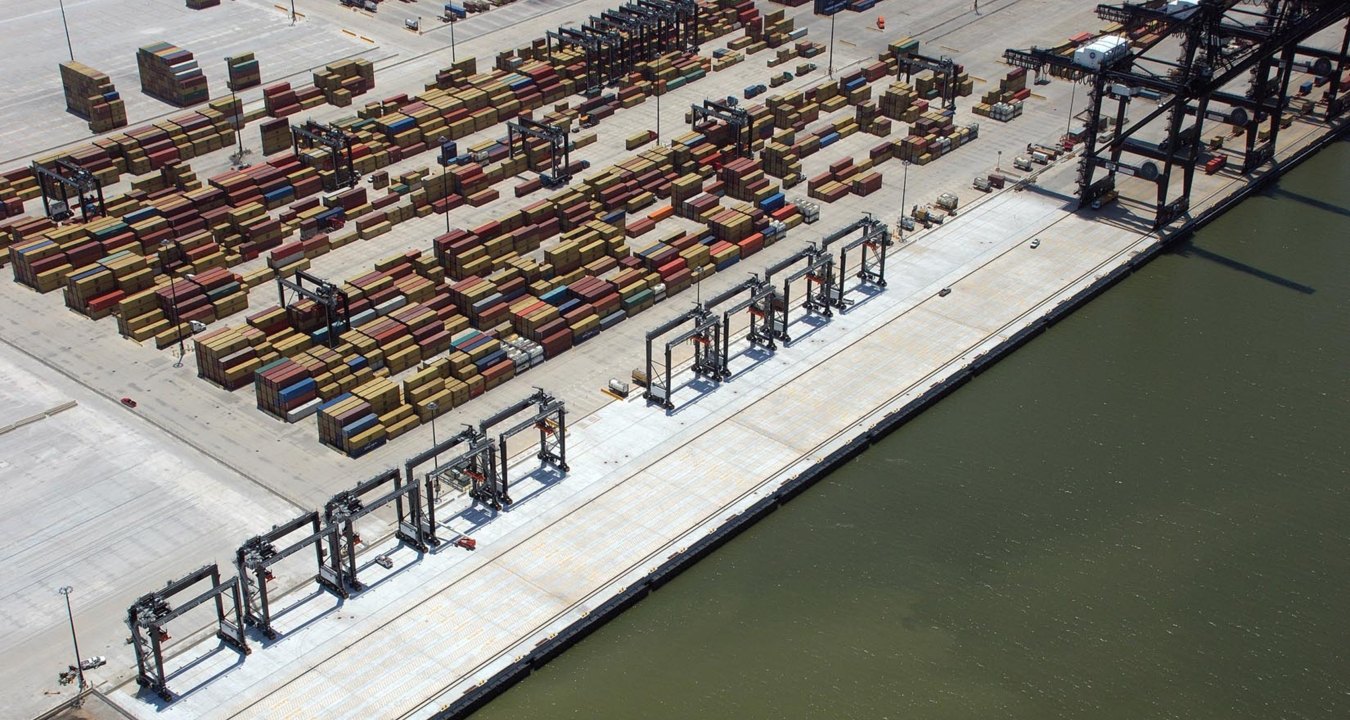 Aerial view of the terminal with waterway in the foreground