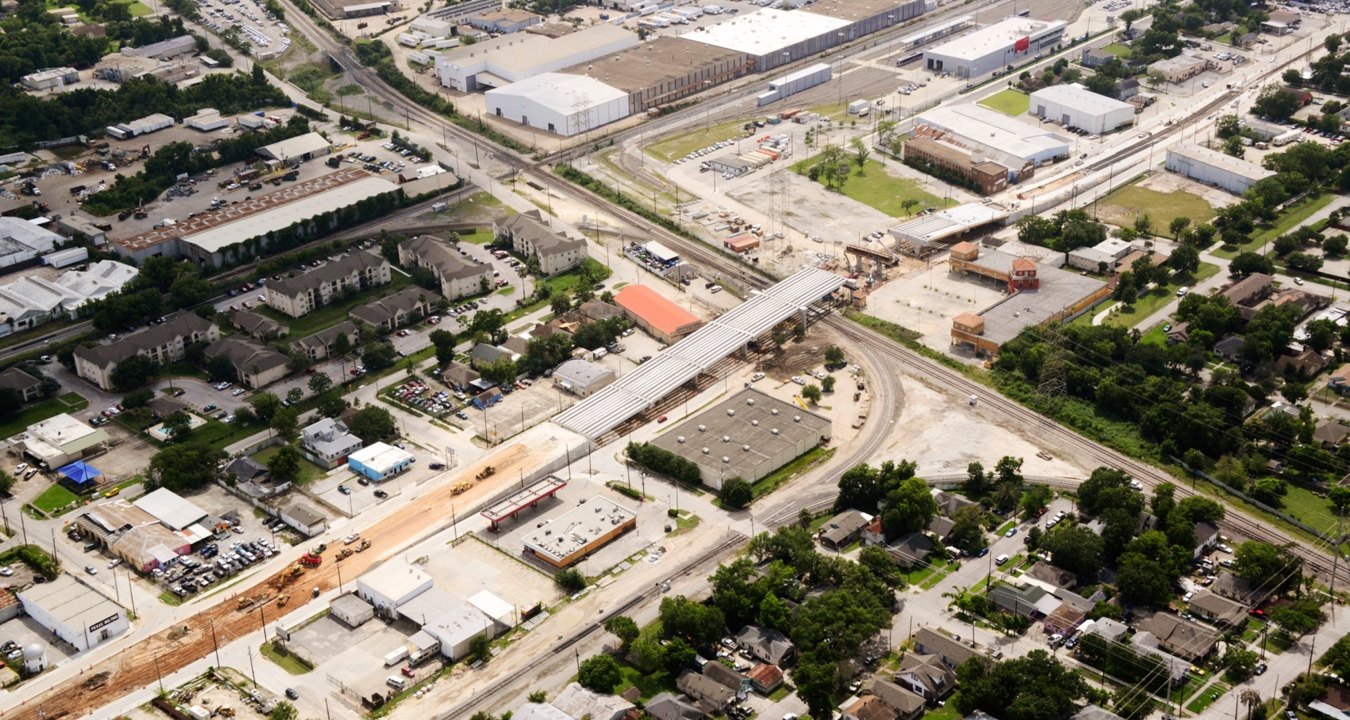 Aerial view of the overpass during construction