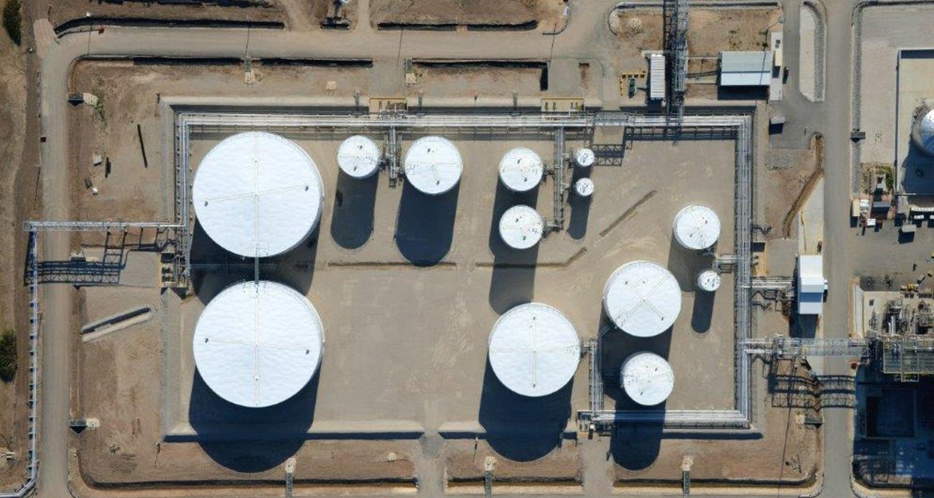 Aerial view directly above the tanks at the facility