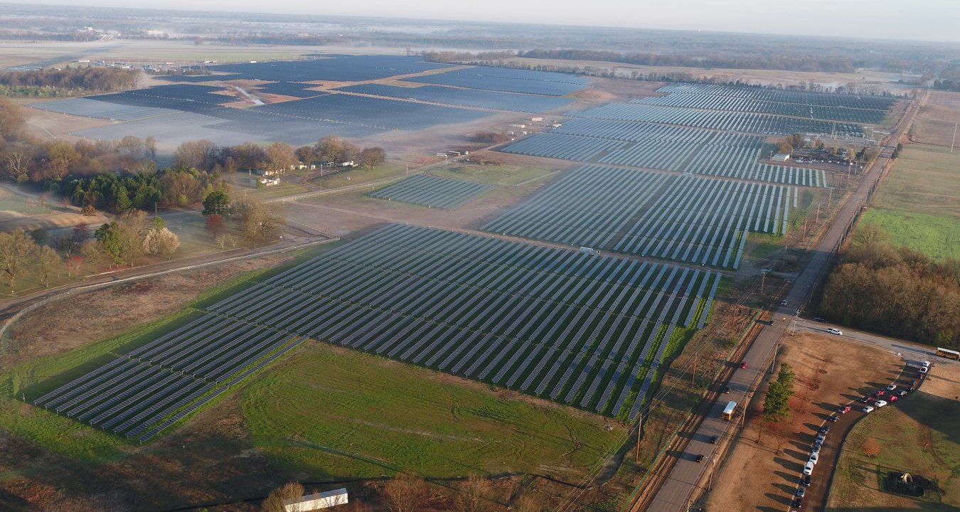 Aerial view of the expansion solar farm in Millington, TN. 