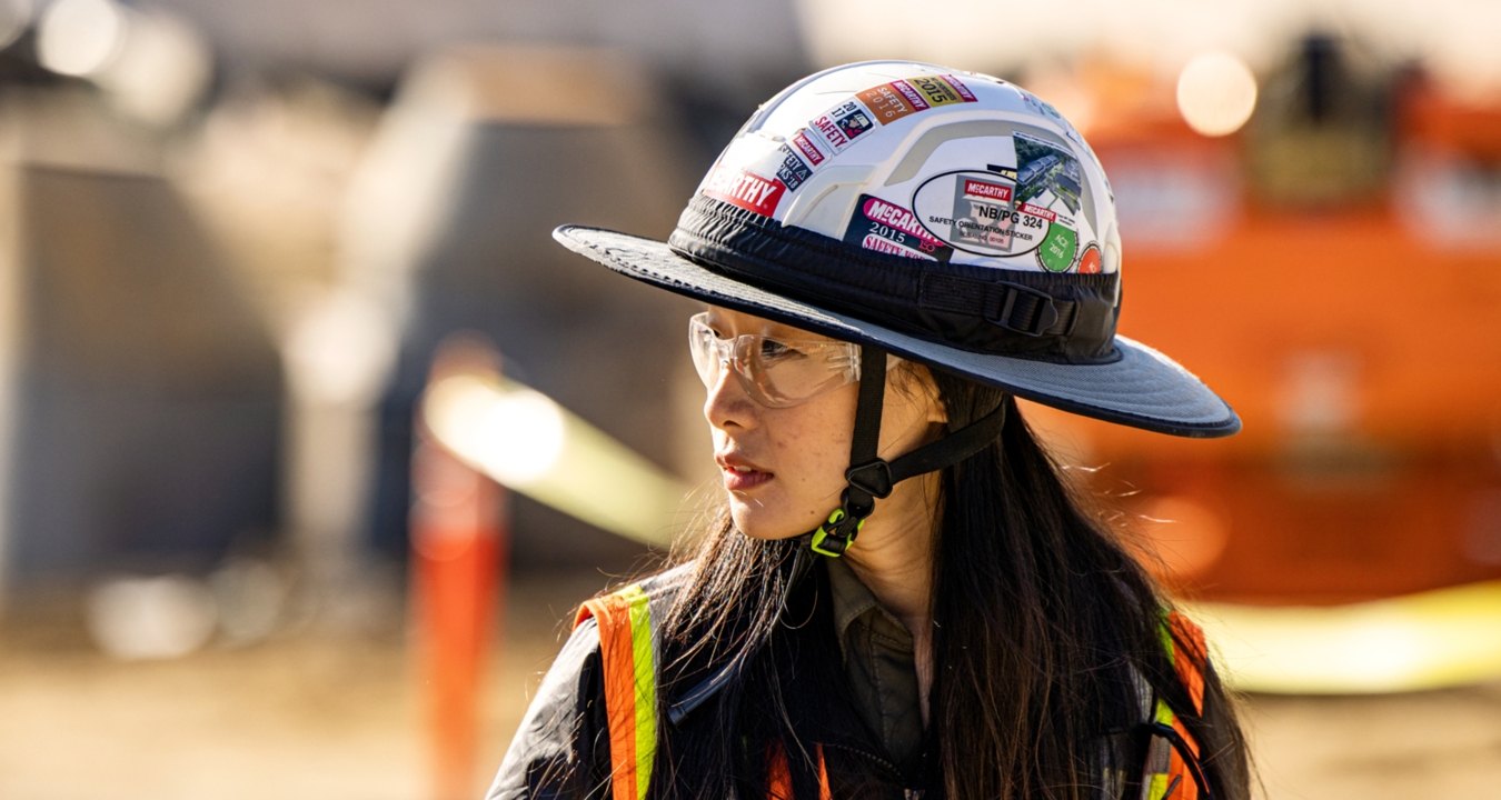 McCarthy construction worker wearing a helmet.