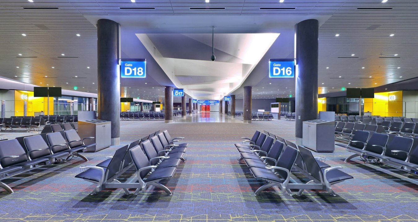 View of seating area inside the airport terminal