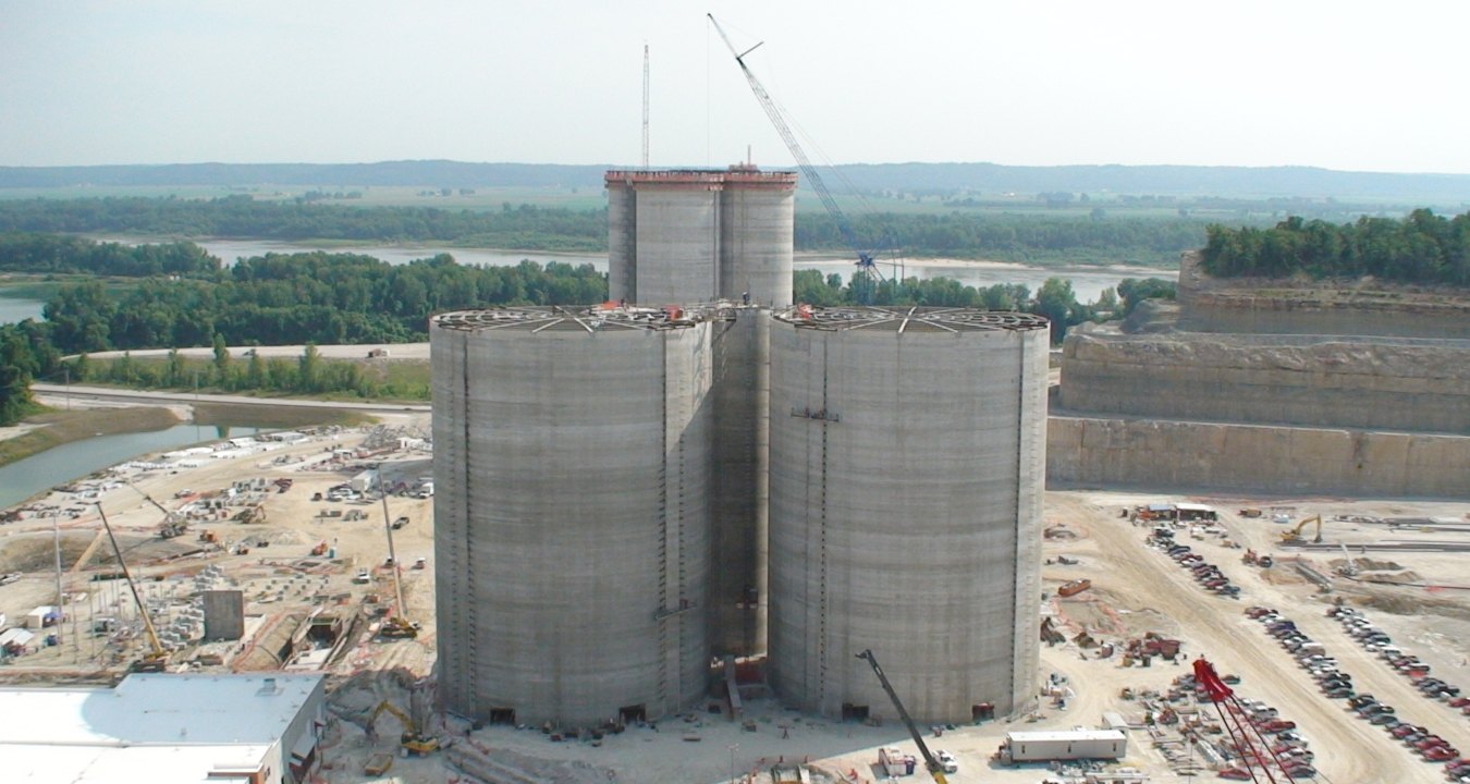 Aerial view of the two silos