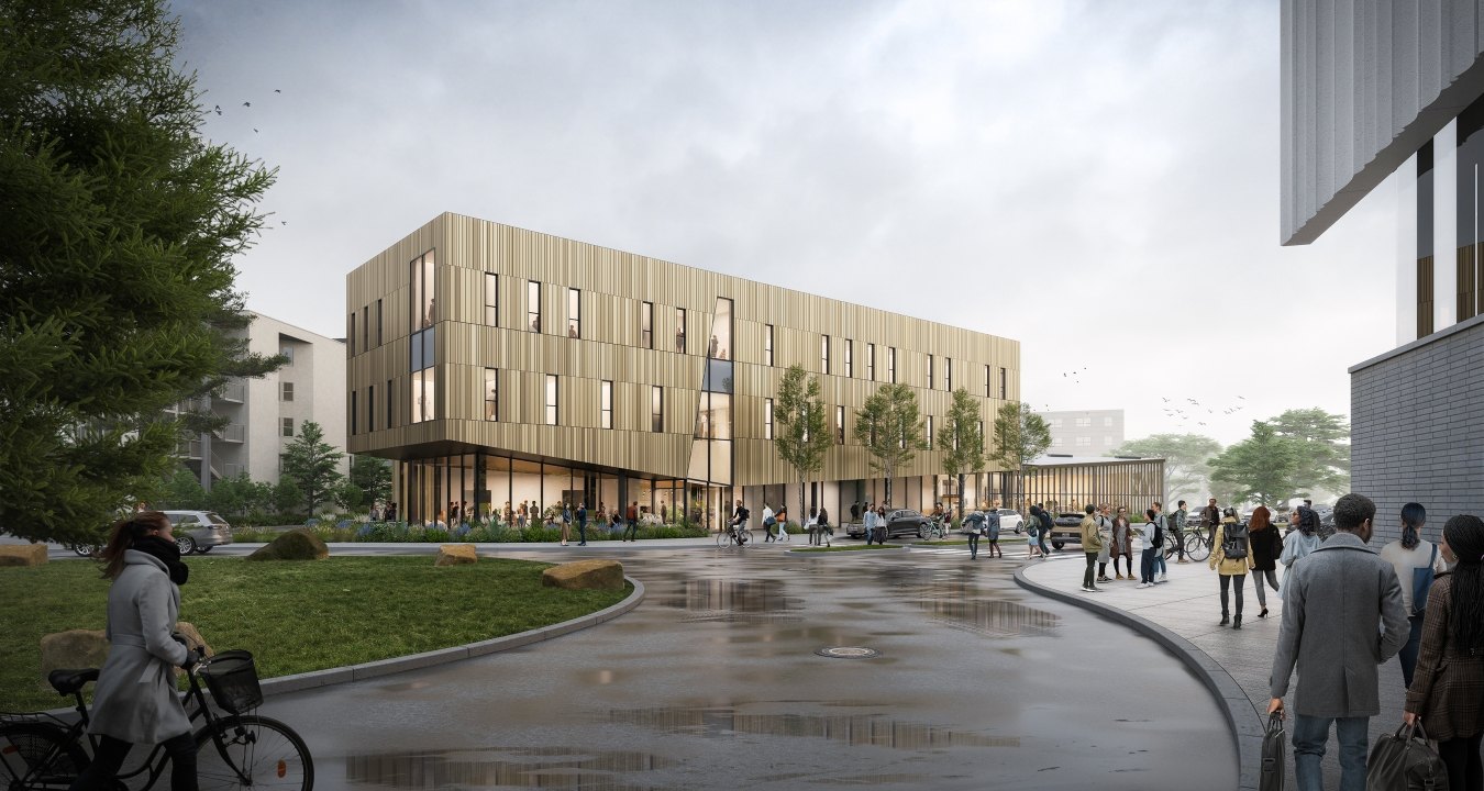 Exterior rendering of the student housing facility.