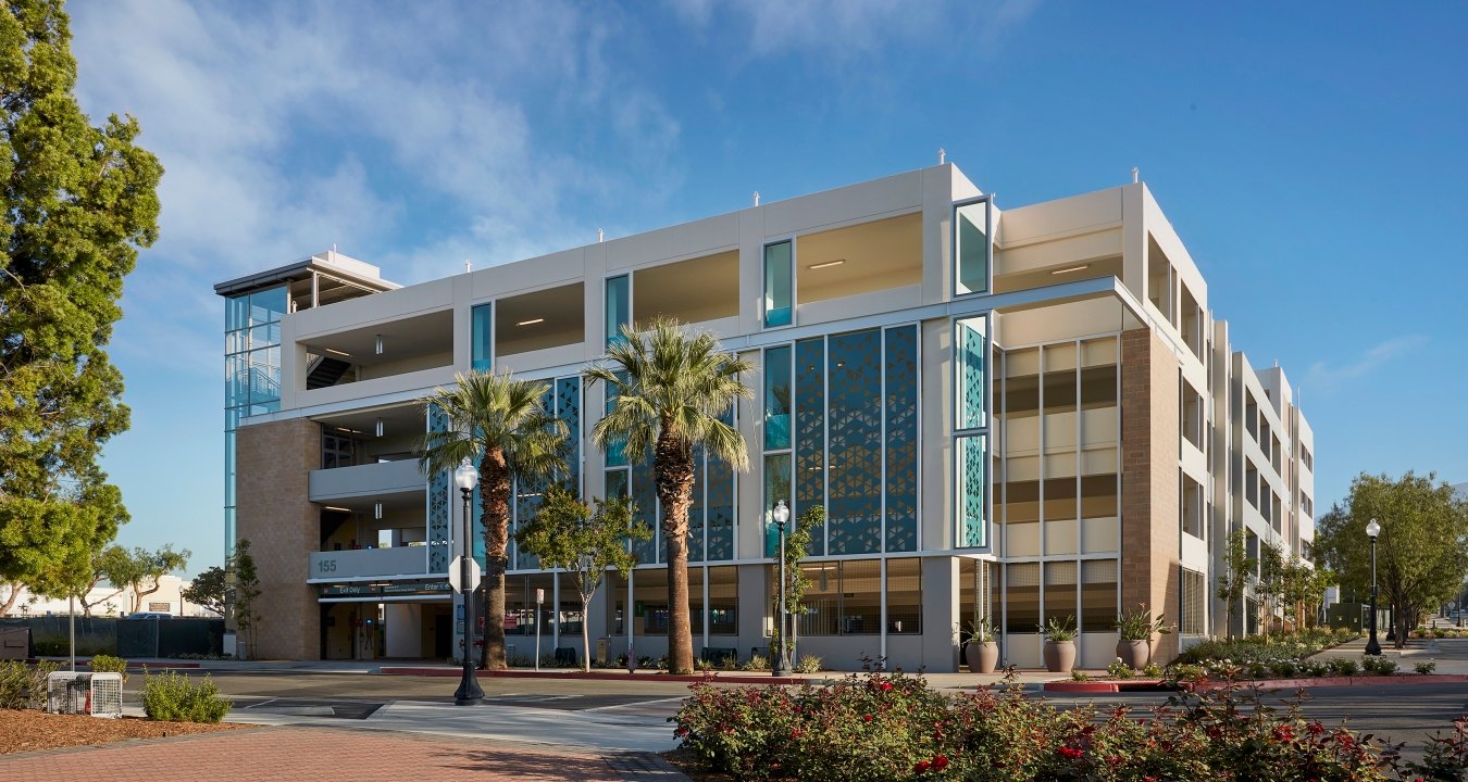 Exterior view of the parking garage