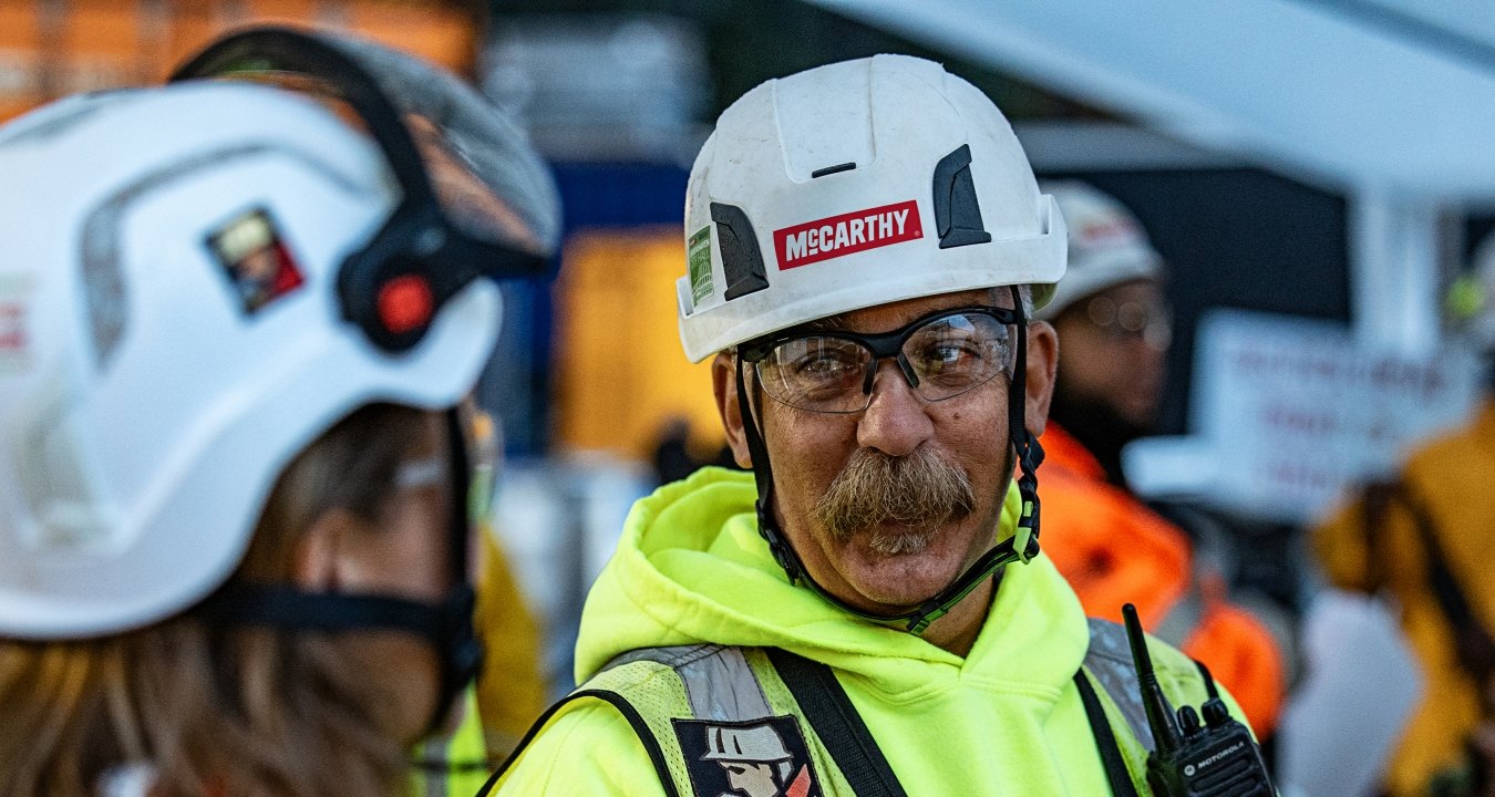 A person wearing PPE on the jobsite