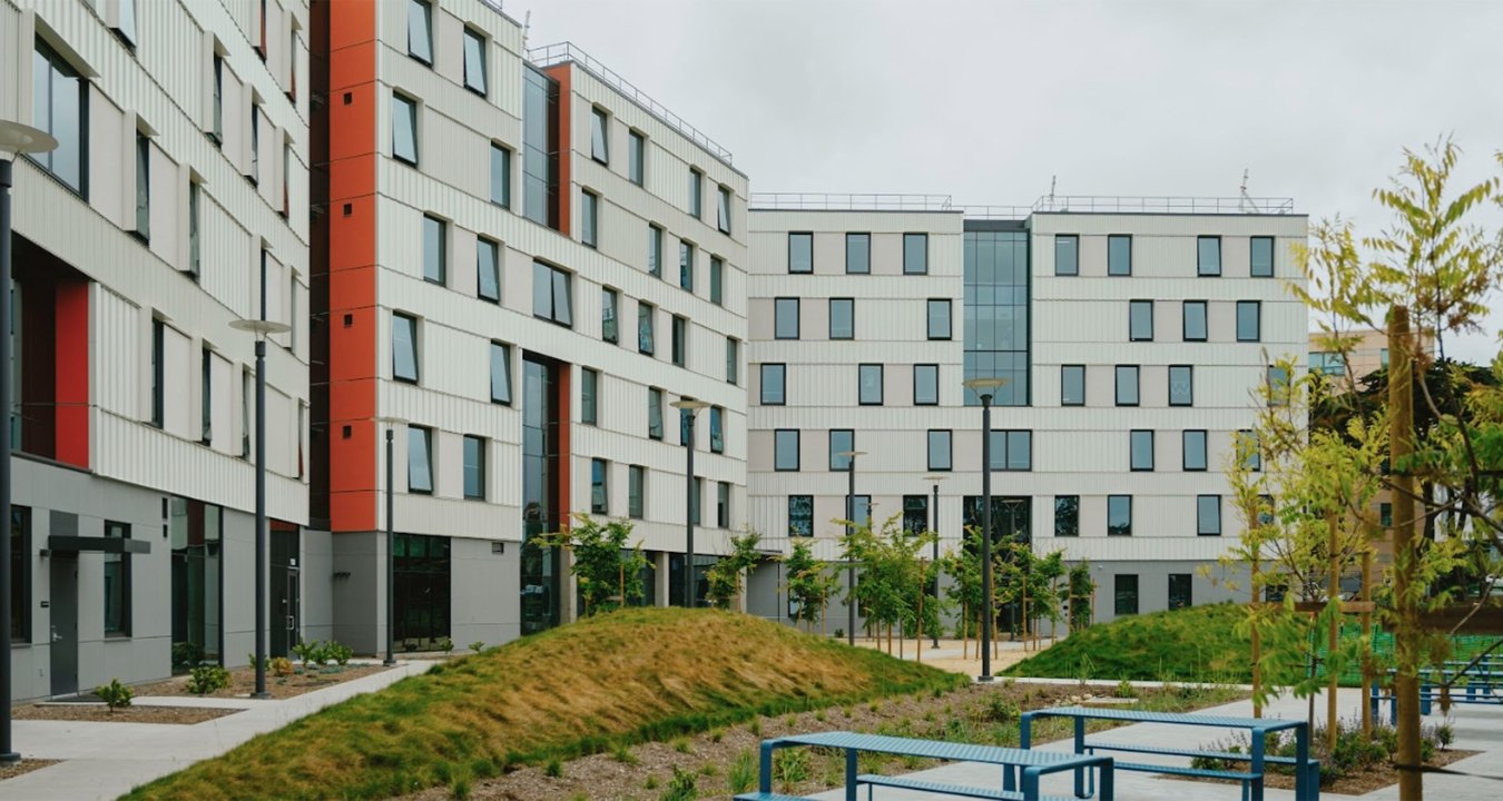 Exterior view of an SFSU student housing building.