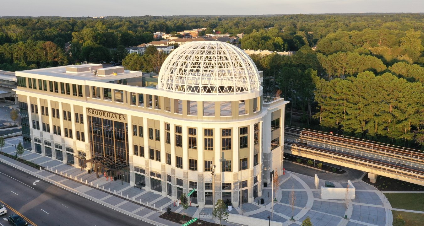 Exterior, aerial view of the building