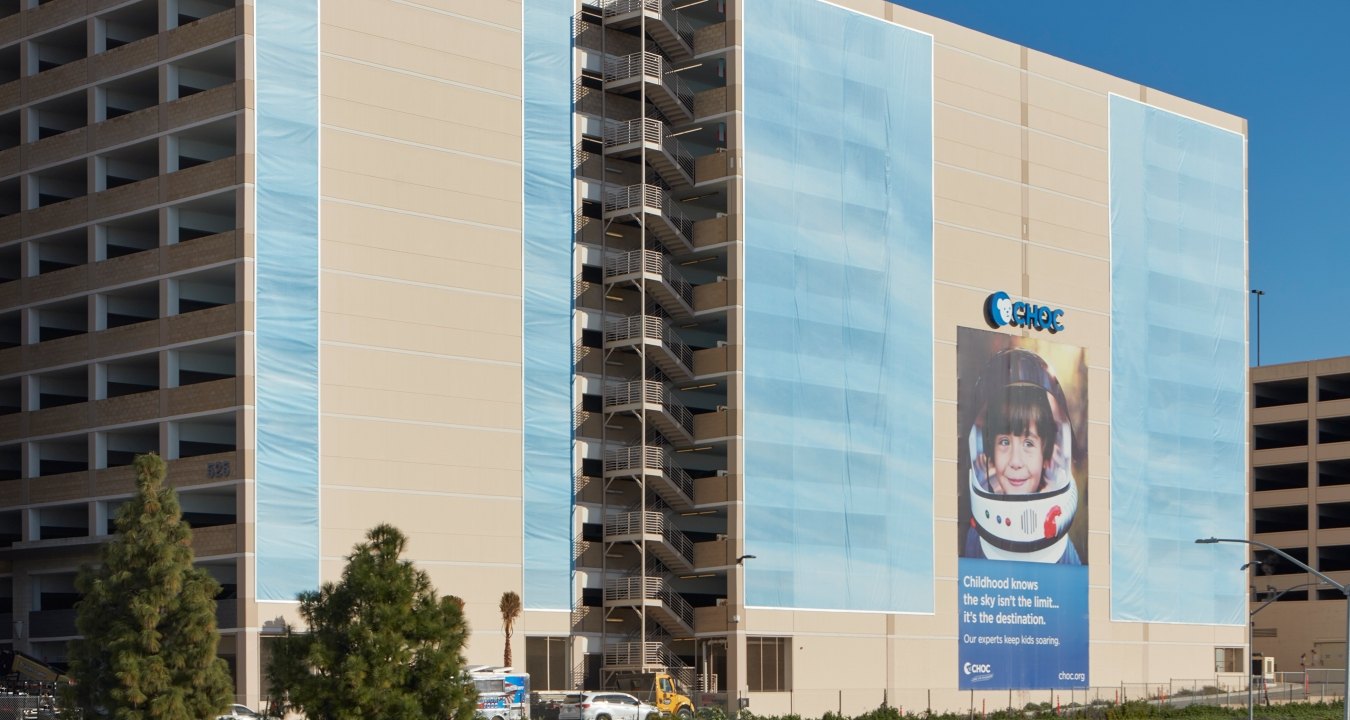 The exterior of the parking garage