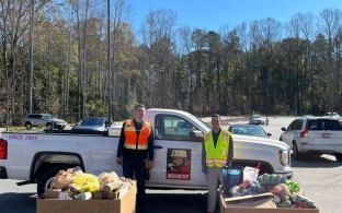 Volunteers with food donation