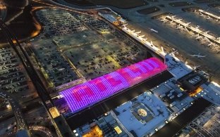 Hartsfield-Jackson Atlanta International Airport Terminal Canopy Lit Up with ATL LIII on it