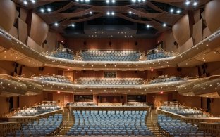 Chapman University Musco Center for the Arts Interior Looking at Three Levels of Seating from Stage