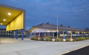 Exterior view of the elementary school at nighttime
