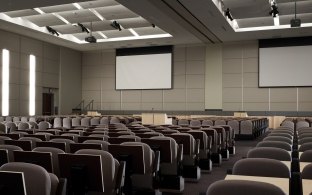 Edward Jones North Campus Interior Large Meeting Room with Chairs and Video Screens