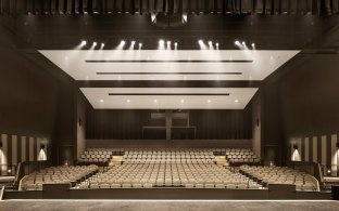 View of the seating in the auditorium from the point of view of standing on the stage