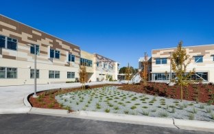 Exterior view of the middle school building and landscaping