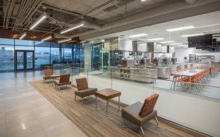 Tables and chairs in an open area