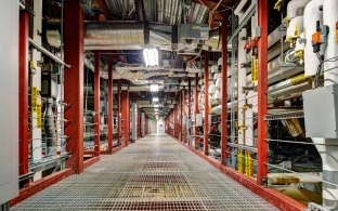 A complex electrical and HVAC room in a research laboratory. 