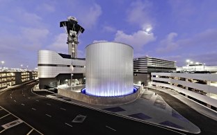 LAX Central Utility Plant Exterior with surrounding roadways and parking structures