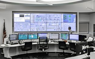 Computer Monitors and Video Screen with Building Controls at LAX Central Utility Plant