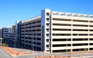 Exterior view of the parking garage. 