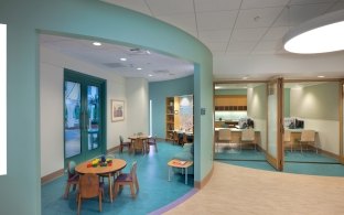 Rady Children's Hospital & Health Center check-in and waiting room area with children-sized furniture and toys