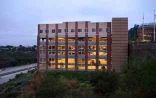 Side View of Rady Children's Hospital Parking Structure at Dusk