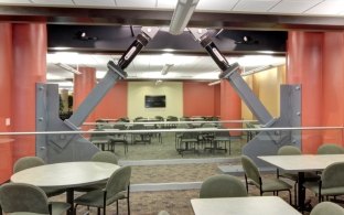 Robert A Young Federal Building Interior Tables, Chairs, Exposed Structural Element