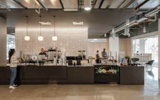A cafe with coffee and food.