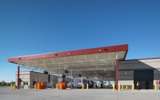 San Joaquin Regional Transit District fueling station with bus