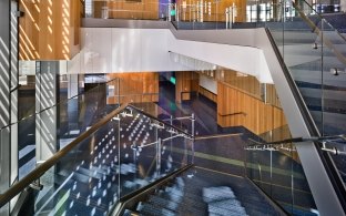 A main staircase inside a building. 