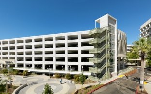 UC Davis Health Parking Structure Exterior, Walkways and Outdoor Courtyard
