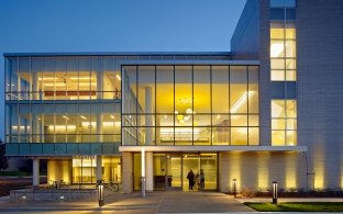 View into Windows at Dusk at UC Davis Student Health & Wellness Center 