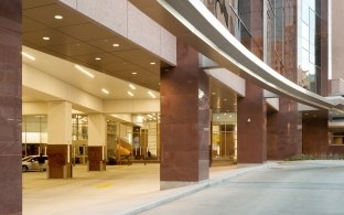 The main entrance to the MD Anderson Cancer Center Pavilion. 