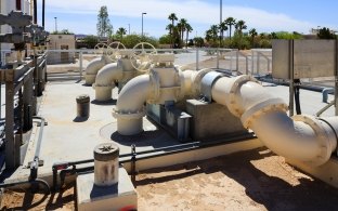 Pipes at a water treatment facility