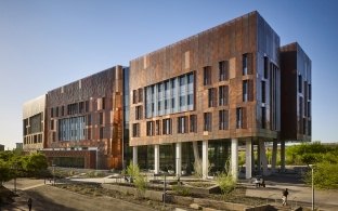 The copper-colored ASU Biodesign Institute features a futuristic design.