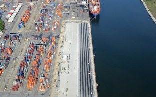 Aerial view of the terminal with waterway on the right side