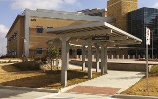 A covered walkway outside.