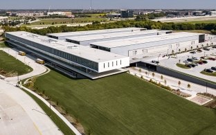 Aerial view of all four buildings on the campus