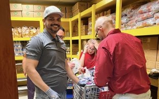 employees working at a food bank