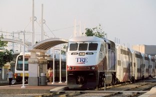 A train driving on the railway