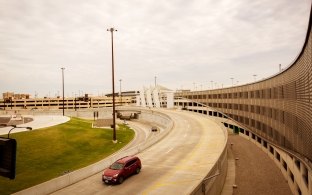 A roadway outside of the garage