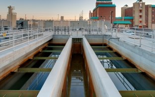 The various holding pools of a concrete-lined water tank. 