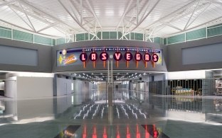 Harry Reid International Airport Satellite D, NW Wing Addition interior "Welcome to Las Vegas" neon signage