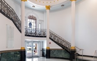 Texas Woman's University, Hubbard Hall interior staircase and columns