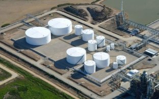 Aerial view of the tanks at the facility